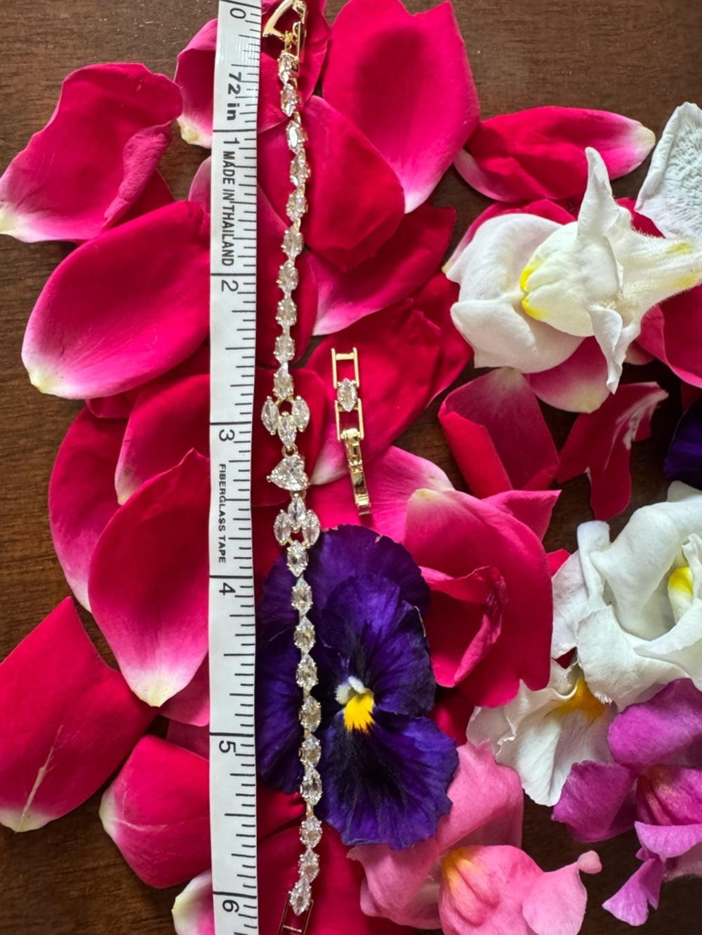 Gold Crystal Tennis Bracelet with Heart Center Stone With Crystal Extender - Picture 8 of 8